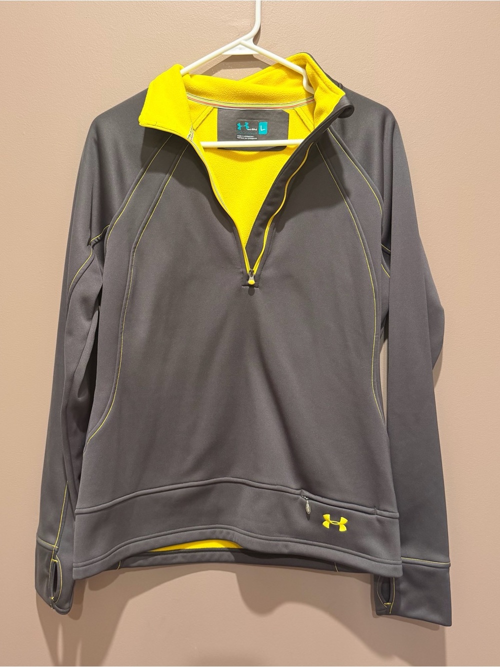 Under Armour women’s Grey Quarter-Zip Pullover with Yellow Lining
